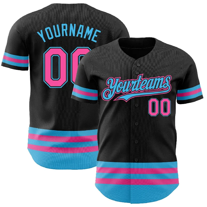 Baseball Jersey For Professional Game Merchandise-Custom Black Pink-Sky Blue Line Authentic Baseball Jersey