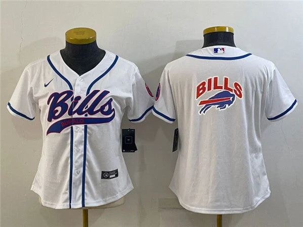 Baseball Jersey For Professional Fan Gear Customization-Women's Buffalo Bills White Team Big Logo With Patch Cool Base Stitched Baseball Jersey(Run Small)