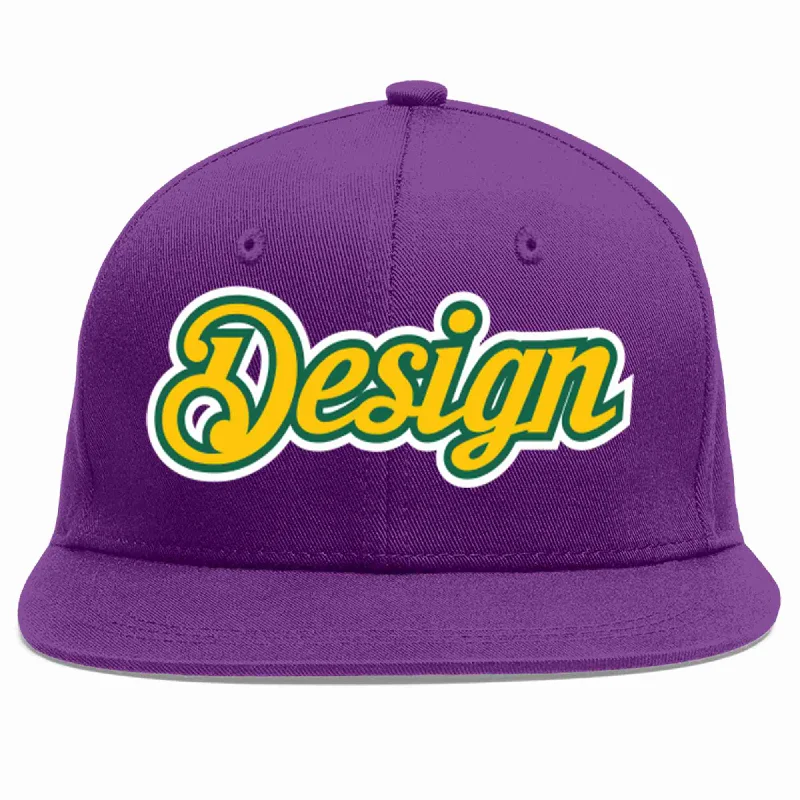 Baseball Cap For Tournament Custom Orders-Custom Purple Gold-Kelly Green Flat Eaves Sport Baseball Cap Design for Men/Women/Youth