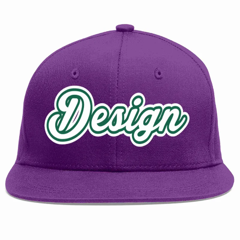 Baseball Cap For Game Day Team Gear-Custom Purple White-Kelly Green Flat Eaves Sport Baseball Cap Design for Men/Women/Youth