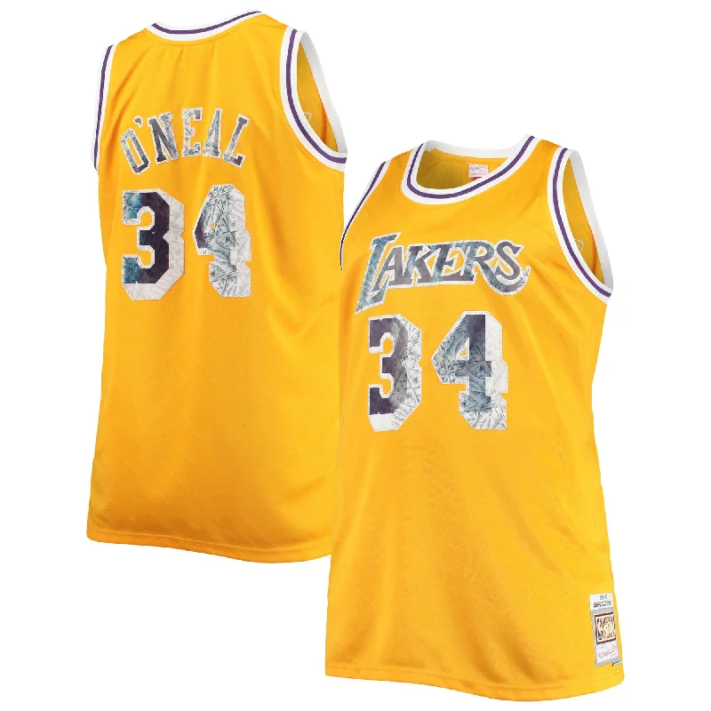 Basketball Jersey For Custom Merchandise Orders-Shaquille O'neal Los Angeles Lakers Big & Tall 1996-97 75th Anniversary Diamond Swingman Basketball Jersey - Gold