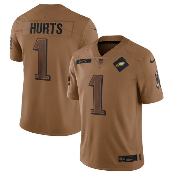 Football Jersey For Personalized Game Day Gear-Men's Philadelphia Eagles #1 Jalen Hurts 2023 Brown Salute To Service Limited Football Stitched Jersey