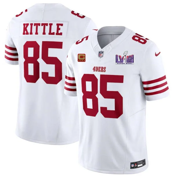 Football Jersey For Fan Gear Fundraising-Men's San Francisco 49ers #85 George Kittle White 2024 F.U.S.E. Super Bowl LVIII Patch And 4-star C Patch Vapor Untouchable Limited Football Stitched Jersey