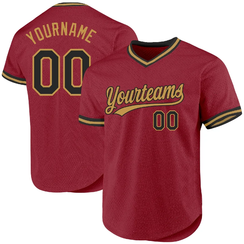 Baseball Jersey For Tournament Merchandise-Custom Maroon Black-Old Gold Authentic Throwback Baseball Jersey