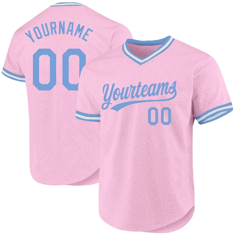 Baseball Jersey For Sports Apparel-Custom Light Pink Light Blue-White Authentic Throwback Baseball Jersey