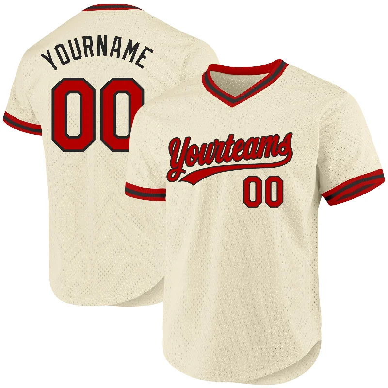 Baseball Jersey With Personalized Player Patches-Custom Cream Red-Black Authentic Throwback Baseball Jersey