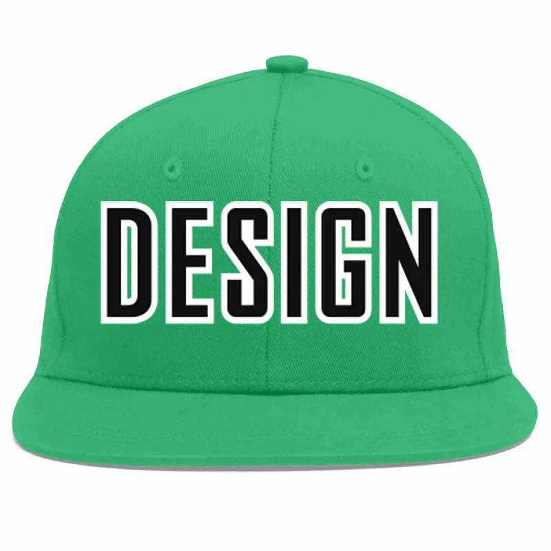 Baseball Cap With Custom Patch Designs-Custom Teal Black-White Flat Eaves Sport Baseball Cap