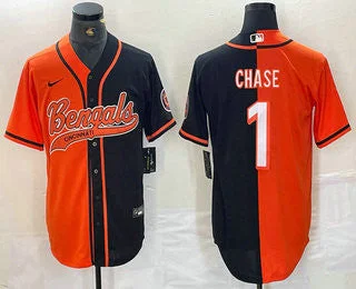 Baseball Jersey With Custom Stitching-Men's Cincinnati Bengals #1 JaMarr Chase Orange Black Two Tone Cool Base Stitched Baseball Jersey