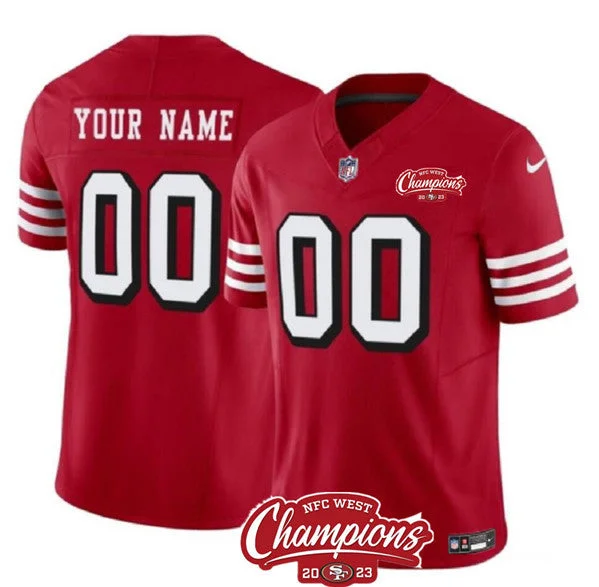 Football Jersey For Group Custom Orders-Men's San Francisco 49ers Active Player Custom Red 2023 F.U.S.E. NFC West Champions Patch Alternate Football Stitched Jersey