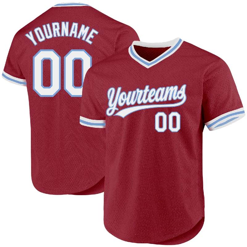 Baseball Jersey With Custom Stitching-Custom Maroon White-Light Blue Authentic Throwback Baseball Jersey