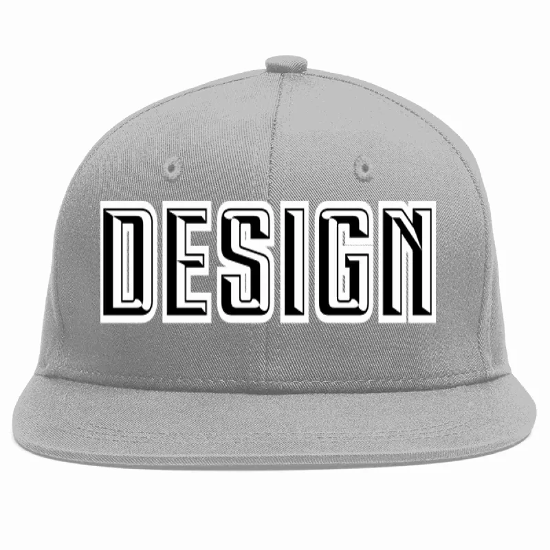 Baseball Cap With Custom Logo And Text-Custom Gray Black-White Flat Eaves Sport Baseball Cap Design for Men/Women/Youth