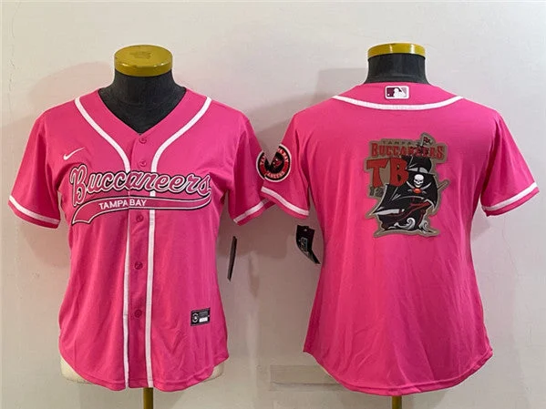 Baseball Jersey For Personalized Custom Team Orders-Women's Tampa Bay Buccaneers Pink Team Big Logo With Patch Cool Base Stitched Baseball Jersey(Run Small)