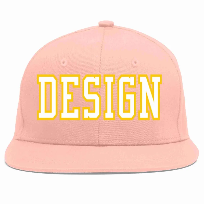 Baseball Cap With Personalized Embroidery-Custom Pink White-Gold Flat Eaves Sport Baseball Cap Design for Men/Women/Youth