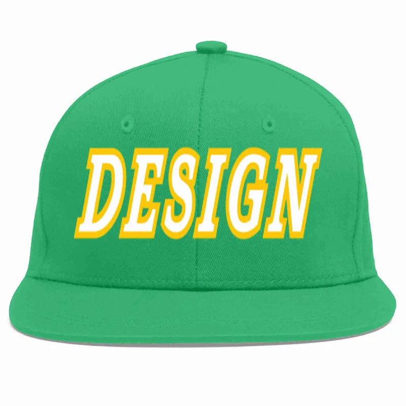 Baseball Cap For Fan Apparel-Custom Teal White-Gold Flat Eaves Sport Baseball Cap