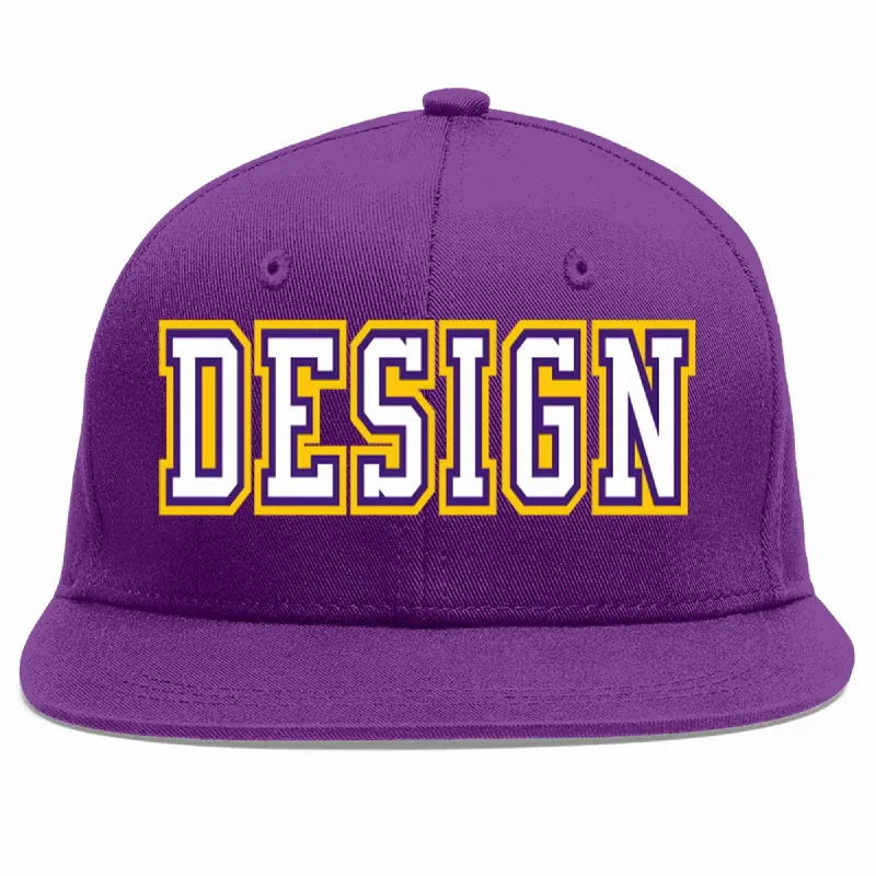 Baseball Cap For Promotional Sales-Custom Purple White-purple Flat Eaves Sport Baseball Cap Design for Men/Women/Youth