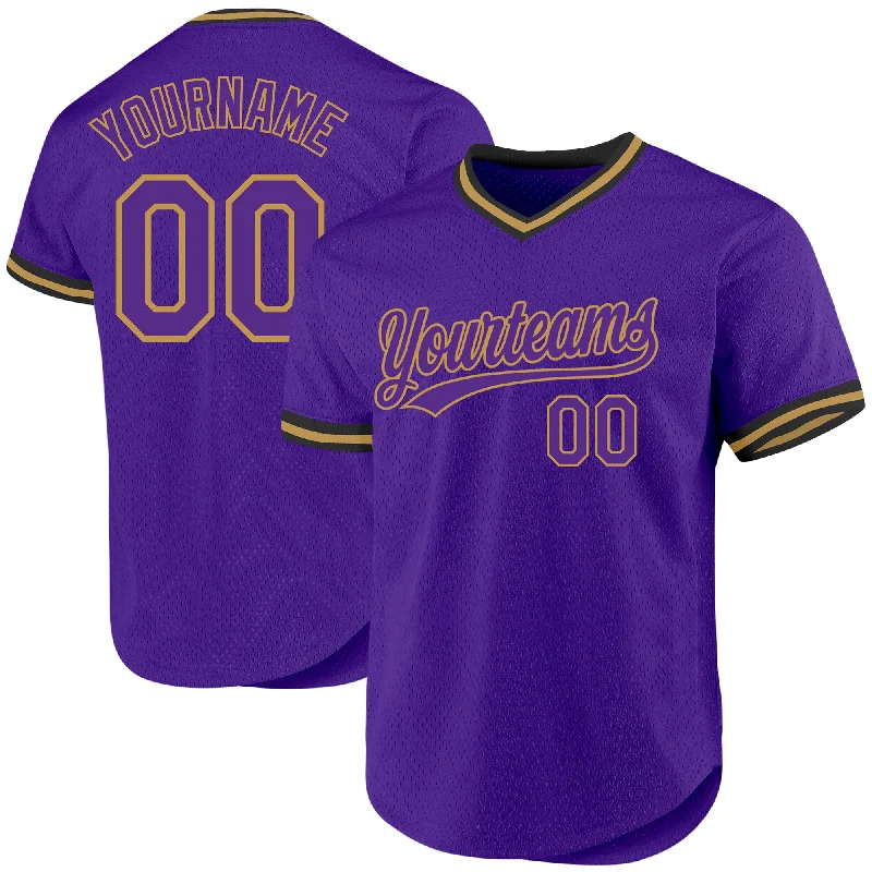 Baseball Jersey For Custom Fan Apparel-Custom Purple Old Gold-Black Authentic Throwback Baseball Jersey