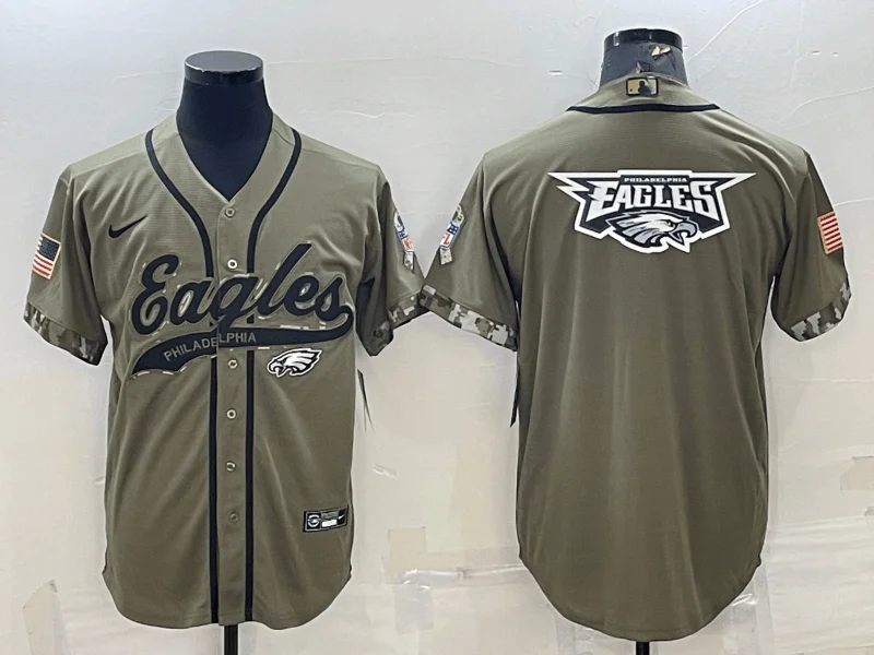 Baseball Jersey For Team Event Custom Orders-Men's Philadelphia Eagles Olive Salute to Service Team Big Logo Cool Base Stitched Baseball Jersey