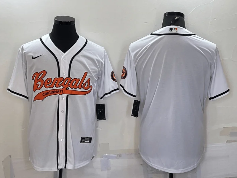 Baseball Jersey For Team Spirit Merchandise-Men's Cincinnati Bengals Blank White With Patch Cool Base Stitched Baseball Jersey