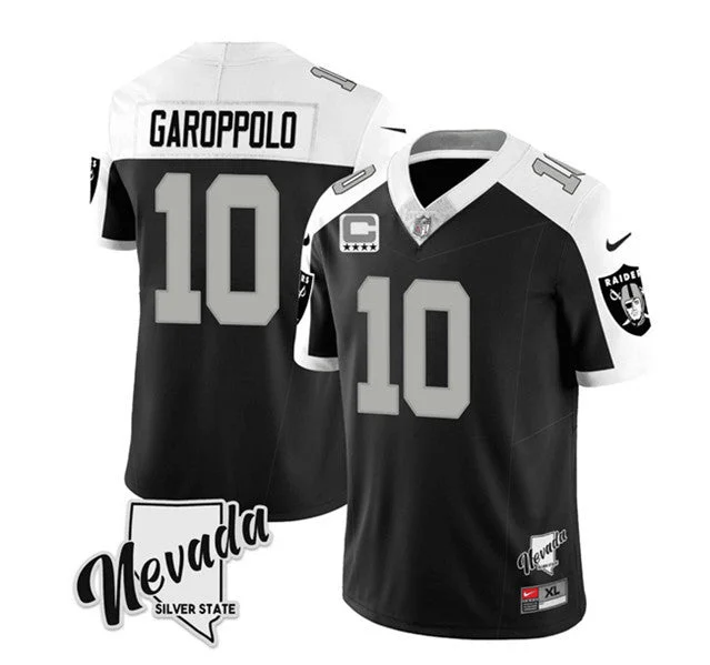 Football Jersey For Personalized School Merchandise-Men's Las Vegas Raiders #10 Jimmy Garoppolo Black/White 2023 F.U.S.E Nevada Silver Stat With 4-Star C patch Football Stitched Jersey