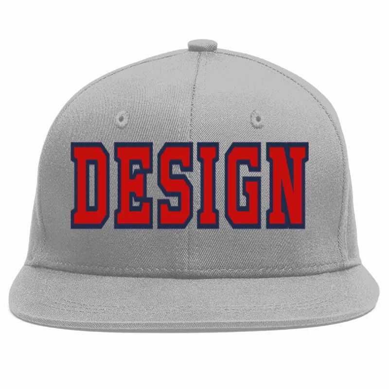 Baseball Cap For Softball Teams-Custom Gray Red-Navy Flat Eaves Sport Baseball Cap Design for Men/Women/Youth