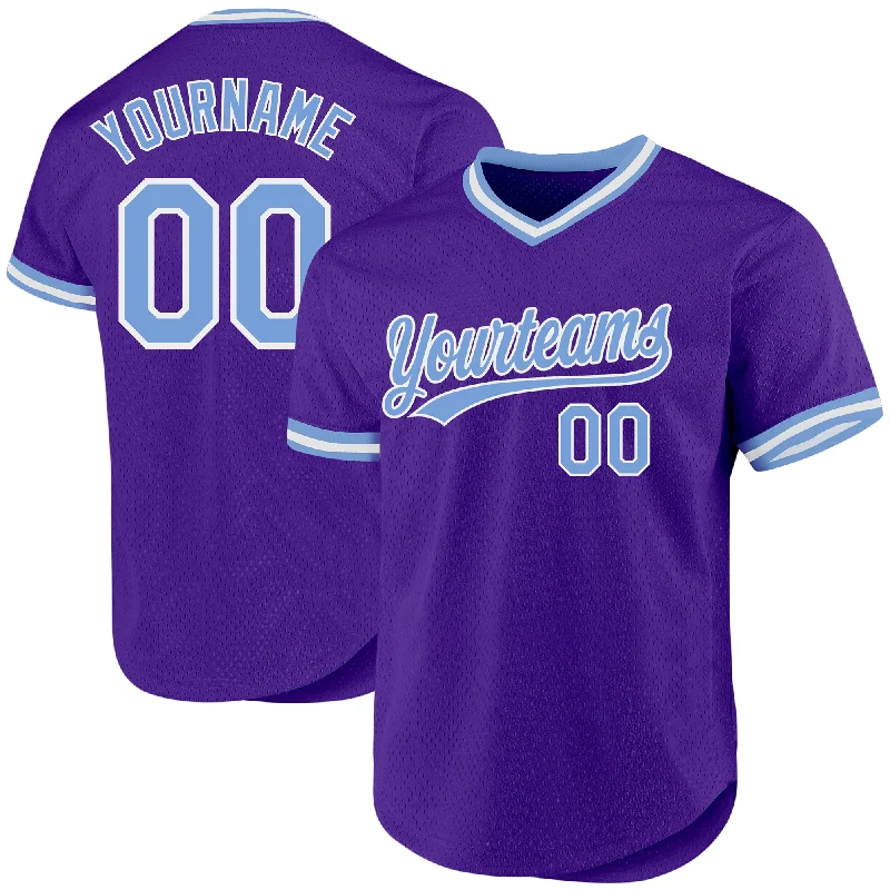 Baseball Jersey For Professional Merchandise Customization-Custom Purple Light Blue-White Authentic Throwback Baseball Jersey