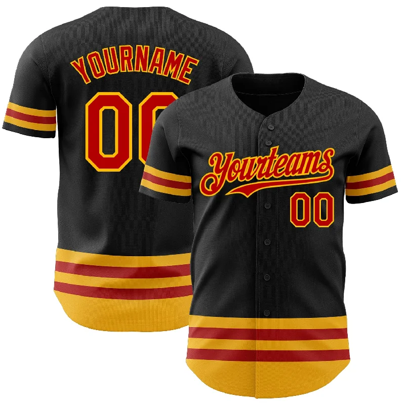 Baseball Jersey With Custom Team Names-Custom Black Red-Gold Line Authentic Baseball Jersey