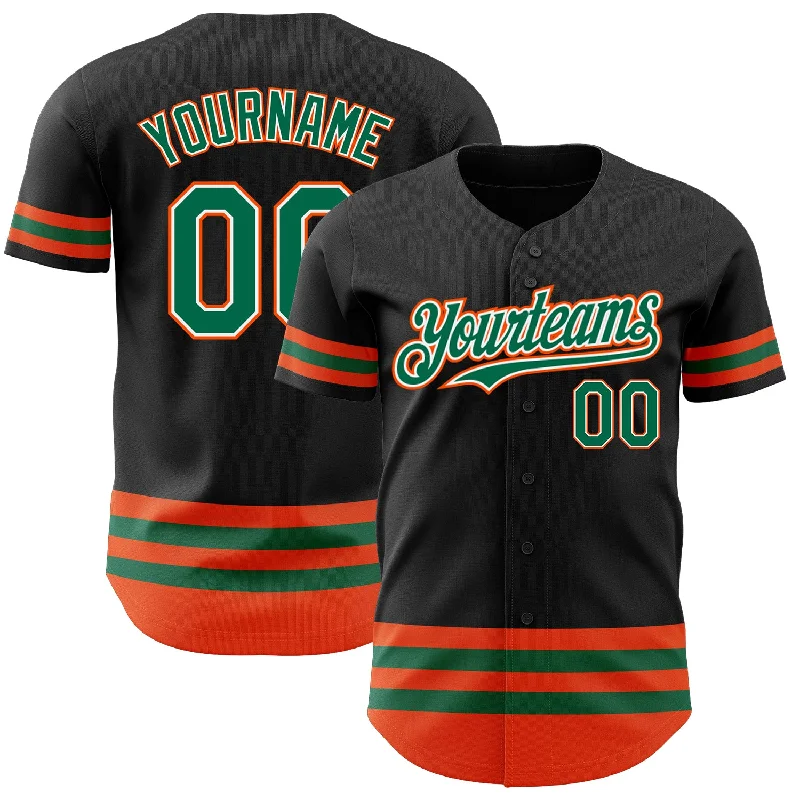 Baseball Jersey For Youth Team Apparel-Custom Black Kelly Green-Orange Line Authentic Baseball Jersey