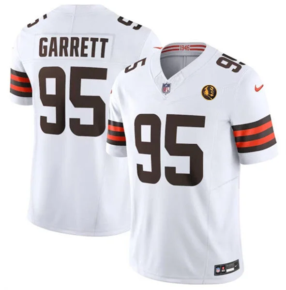 Football Jersey For Professional Merchandise Customization-Men's Cleveland Browns #95 Myles Garrett White 2023 F.U.S.E. With John Madden Patch Vapor Limited Football Stitched Jersey