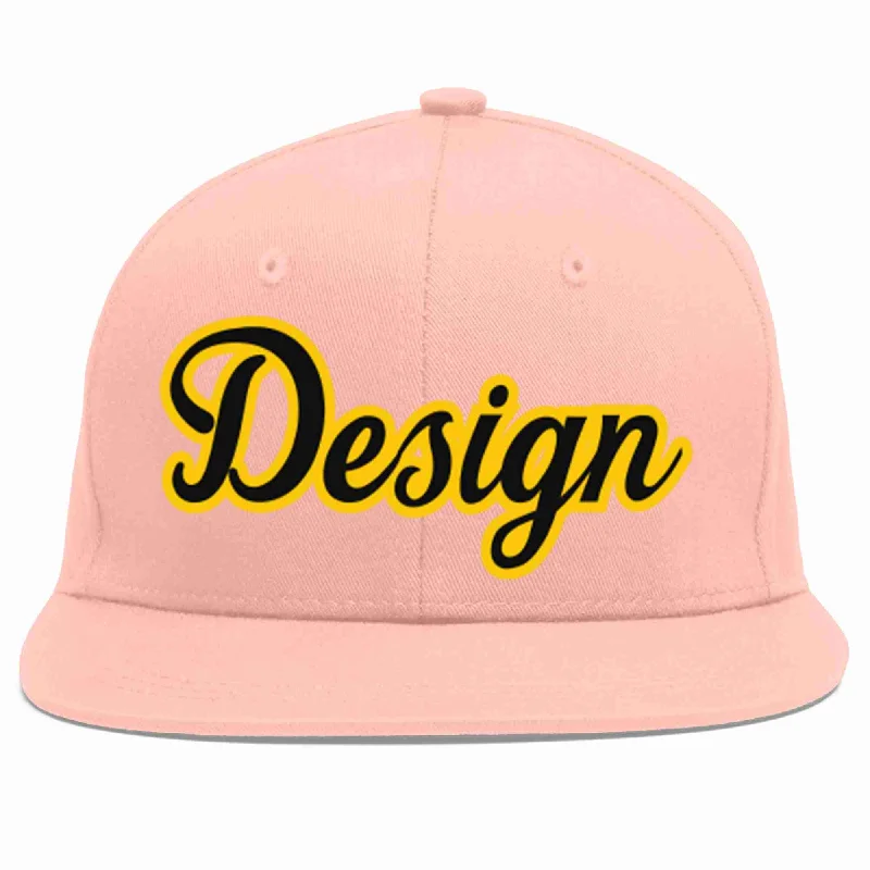 Baseball Cap For Casual Wear-Custom Pink Black-Gold Flat Eaves Sport Baseball Cap Design for Men/Women/Youth