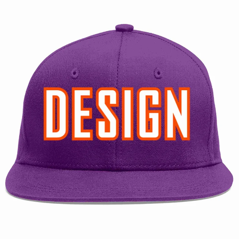 Baseball Cap For Adults-Custom Purple White-Orange Flat Eaves Sport Baseball Cap Design for Men/Women/Youth