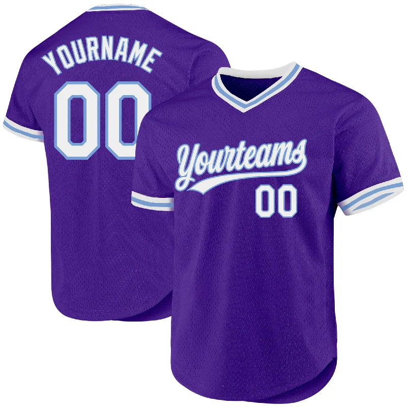 Baseball Jersey For Softball Fan Gear-Custom Purple White-Light Blue Authentic Throwback Baseball Jersey