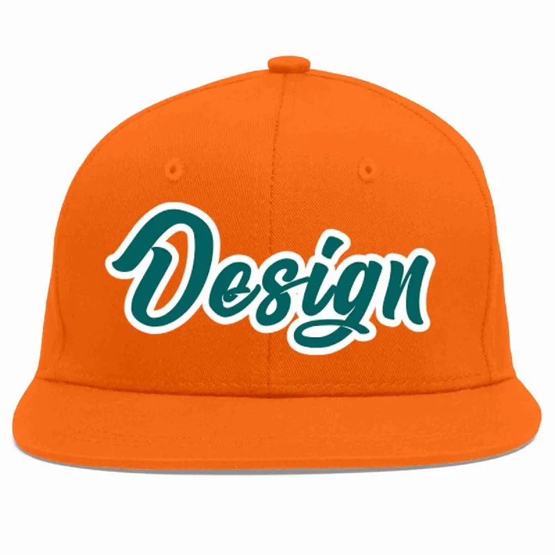 Baseball Cap With Custom Embroidery Options-Custom Orange Aqua-White Flat Eaves Sport Baseball Cap Design for Men/Women/Youth