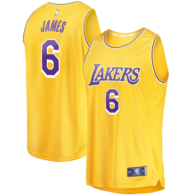 Basketball Jersey For Group Orders-Lebron James Los Angeles Lakers Branded #6 Fast Break Player Basketball Jersey Gold - Icon Edition