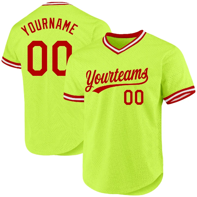 Baseball Jersey For Special Events-Custom Neon Green Red-White Authentic Throwback Baseball Jersey