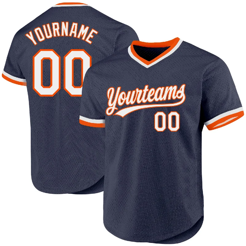 Baseball Jersey For Team Fundraising Campaigns-Custom Navy White-Orange Authentic Throwback Baseball Jersey