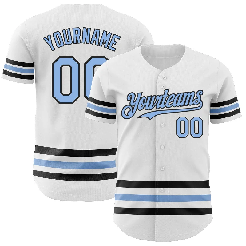 Baseball Jersey For Custom Player Portraits-Custom White Light Blue-Black Line Authentic Baseball Jersey