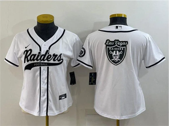 Baseball Jersey For Professional Fan Customization-Women's Oakland Raiders White Team Big Logo With Patch Cool Base Stitched Baseball Jersey(Run Small)