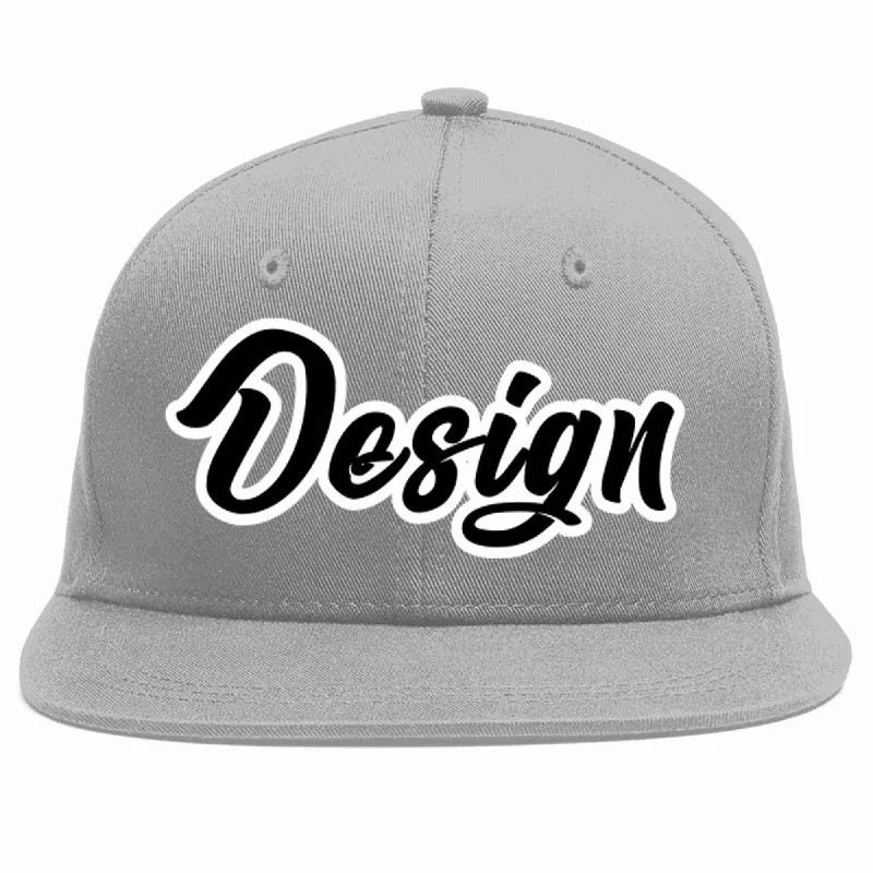 Baseball Cap With Adjustable Strap-Custom Gray Black-White Flat Eaves Sport Baseball Cap Design for Men/Women/Youth