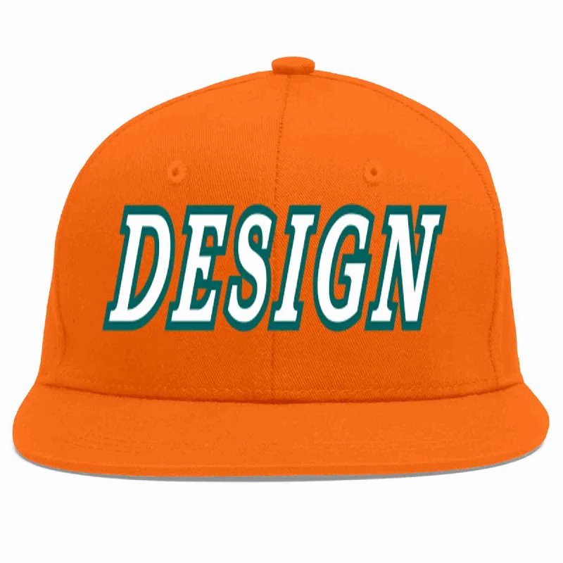 Baseball Cap For Custom League Apparel-Custom Orange White-Aqua Flat Eaves Sport Baseball Cap Design for Men/Women/Youth