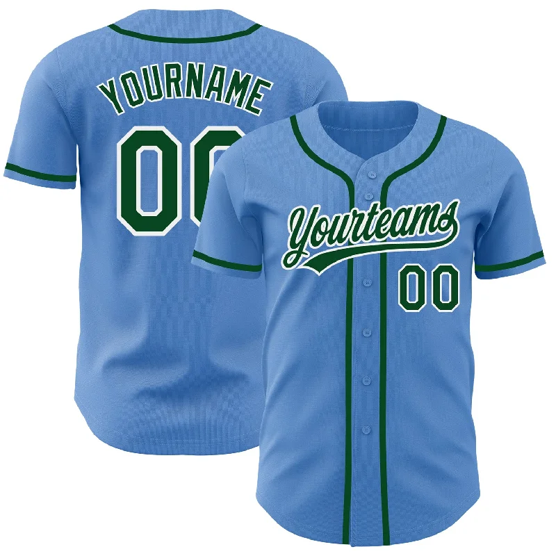 Baseball Jersey For Custom Team Orders-Custom Powder Blue Green-White Authentic Baseball Jersey