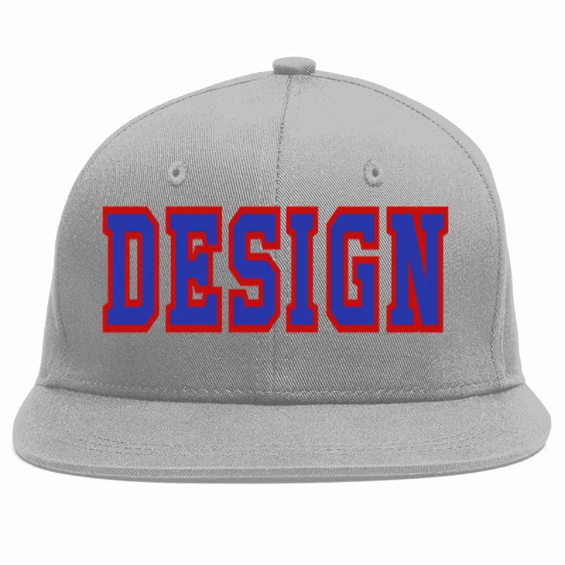 Baseball Cap For College And University Teams-Custom Gray Royal-Red Flat Eaves Sport Baseball Cap Design for Men/Women/Youth