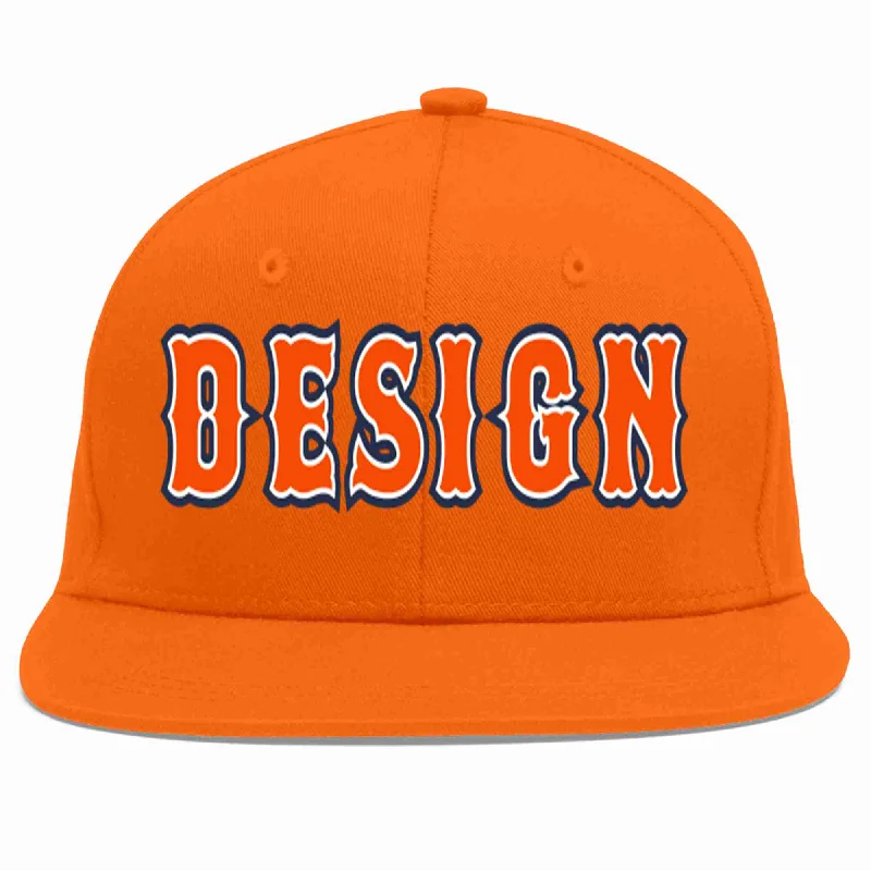 Baseball Cap With Personalized Embroidery-Custom Orange Orange-White Flat Eaves Sport Baseball Cap Design for Men/Women/Youth