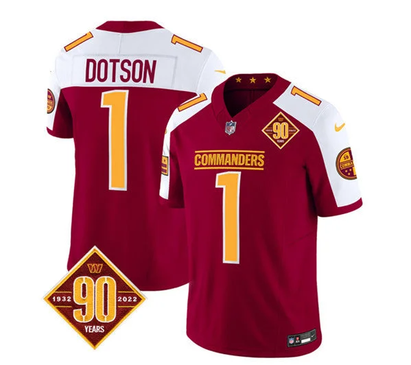 Football Jersey For Fan Custom Gear Orders-Men's Washington Commanders #1 Jahan Dotson Burgundy/White 2023 F.U.S.E. 90th Anniversary Vapor Limited Football Stitched Jersey