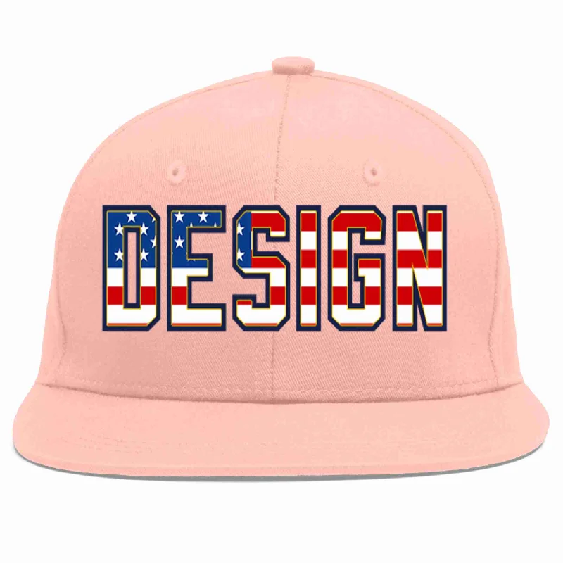 Baseball Cap With Custom Graphics-Custom Pink Vintage USA Flag-Gold Flat Eaves Sport Baseball Cap Design for Men/Women/Youth