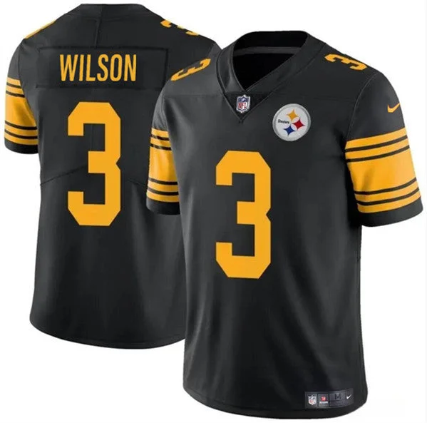 Football Jersey For Family Orders-Men's Pittsburgh Steelers #3 Russell Wilson Black Color Rush Vapor Untouchable Limited Football Stitched Jersey