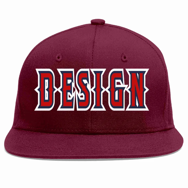 Baseball Cap For Outdoor Adventure Gear-Custom Crimson Red-Navy Flat Eaves Sport Baseball Cap Design for Men/Women/Youth