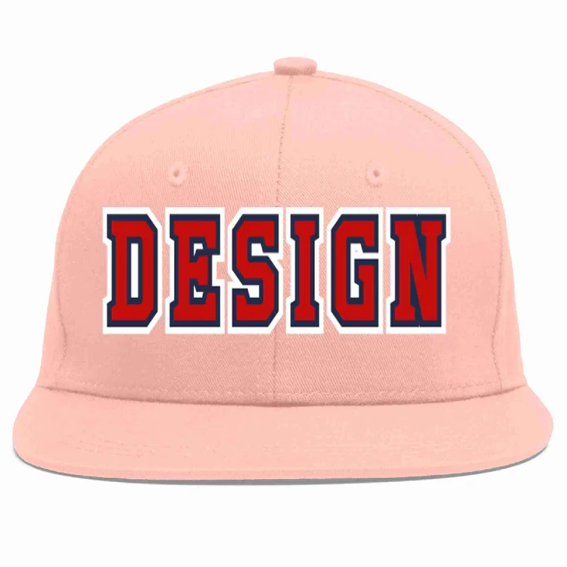 Baseball Cap With Custom Player Names-Custom Pink Red-Navy Flat Eaves Sport Baseball Cap Design for Men/Women/Youth