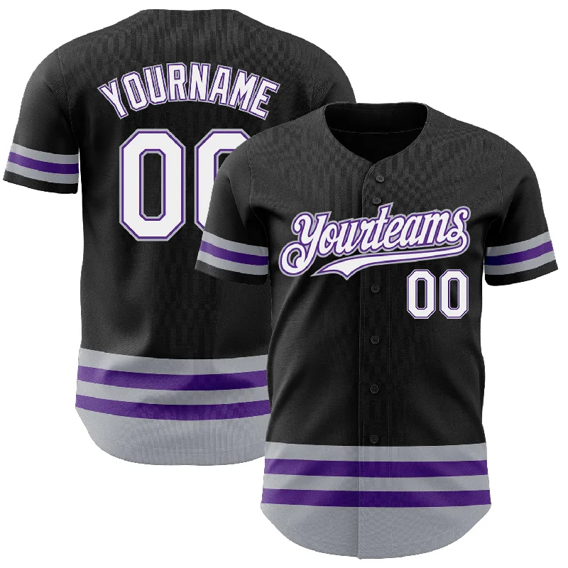 Baseball Jersey For Group Custom Orders-Custom Black Purple-Gray Line Authentic Baseball Jersey