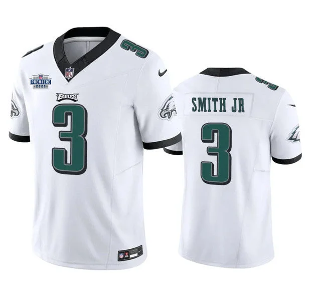 Football Jersey For League Orders-Men's Philadelphia Eagles #3 Nolan Smith JR White 2023 F.U.S.E. Prem1ere Patch Vapor Untouchable Football Stitched Jersey