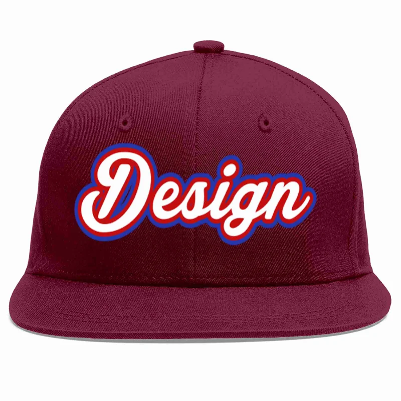 Baseball Cap For Summer Wear-Custom Crimson White-Red Flat Eaves Sport Baseball Cap Design for Men/Women/Youth